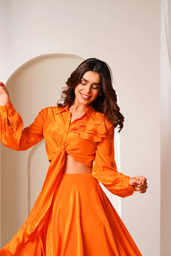 Tangerine Twirl Knot Blouse