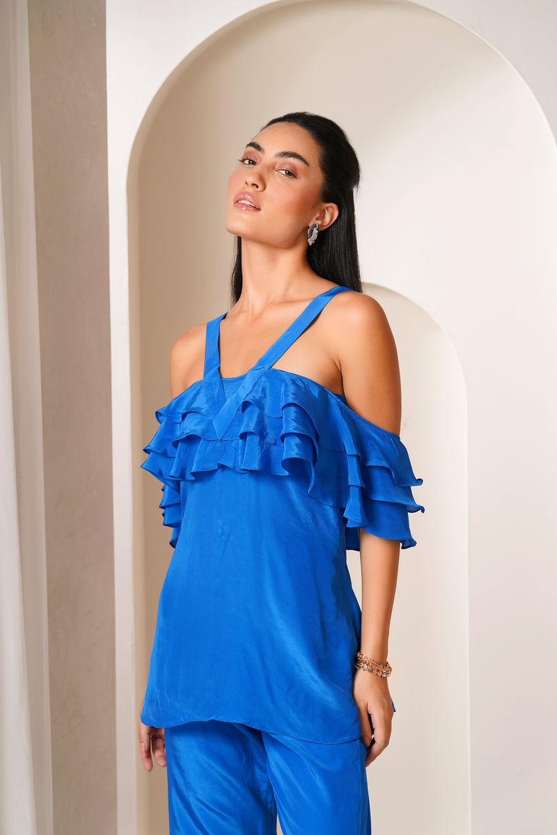 Cobalt Charm Ruffle Top