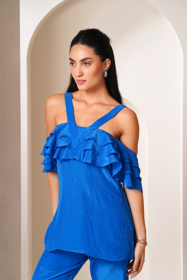 Cobalt Charm Ruffle Top