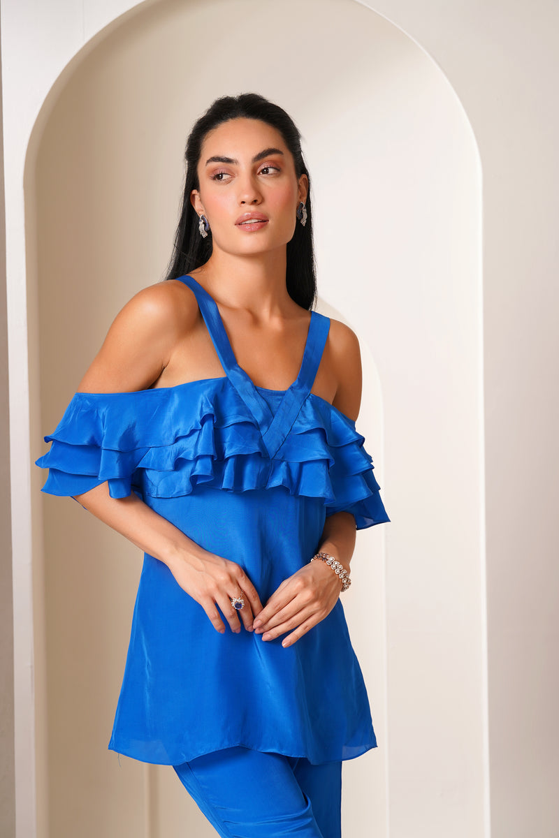 Cobalt Charm Ruffle Top